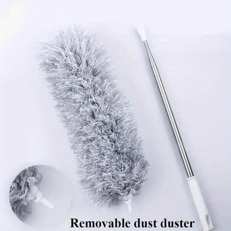 2.8M Extended Chicken Feather Duster Extendable and Curved Ceiling Cleaning Broom Household Electrostatic Dust Collector gray