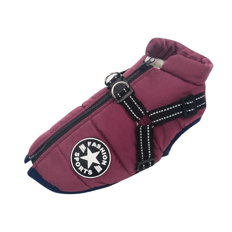 Pet Dog Jacket With Harness Winter Warm Dog Clothes Waterproof Dog Coat for Small Large Dogs Chihuahua French Bulldog Outfits 2XL purple