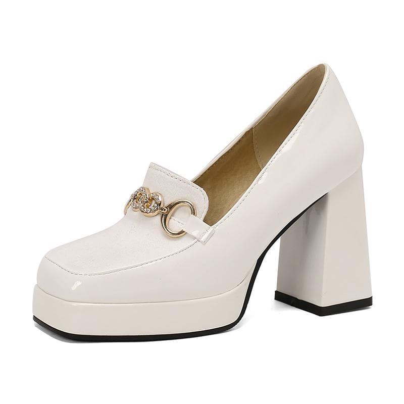 Q/Women's High Heel Single Shoes Spring/Summer New Solid Color Waterproof Platform Thick Heel Large Four Seasons Shoes 50 white