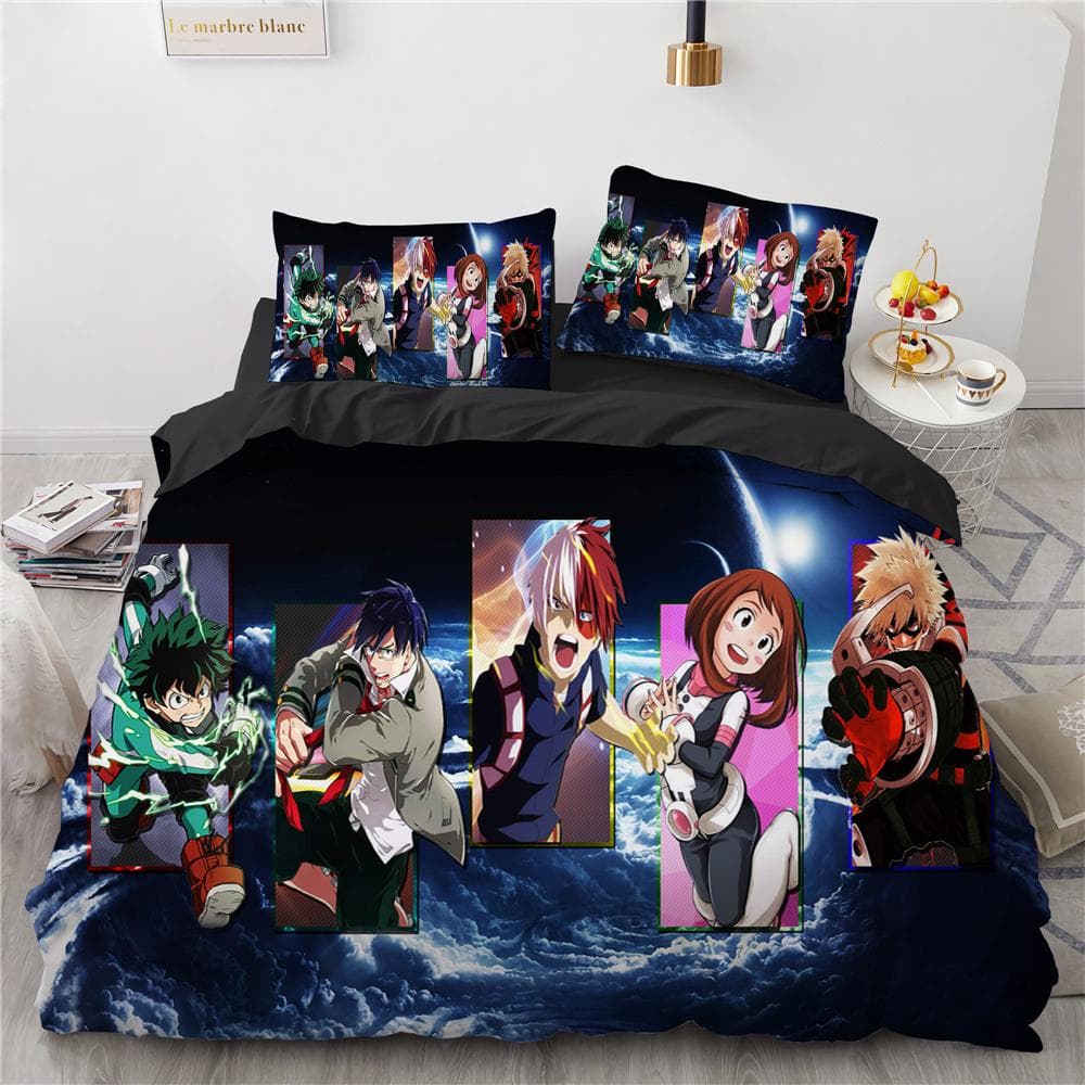 New Anime My Hero Academy Bedding Set Anime Characters Duvet Cover 3D Cartoon Polyester Quilt Cover Queen King Size Kids Boys 70x133cm 2pcs