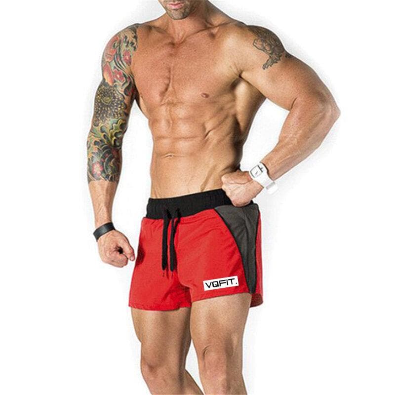 Muscleguys Mens Gyms Shorts Summer Casual Bermuda Beach Shorts Men Sporting Bodybuiding Short Sweatpants Dry Fit Shorts Fitness Clothing L red