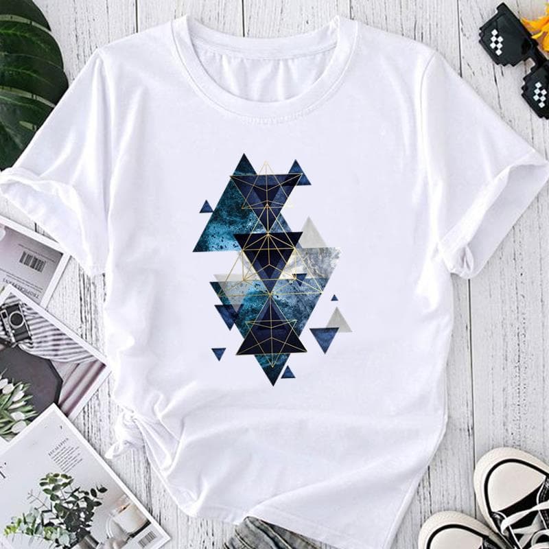 (Asian Size) Print Floral Abstract Geometric Graphic Tee Ladies Women's Summer Top Female T Clothing Casual Fashion Short Sleeve T-shirt 4XL