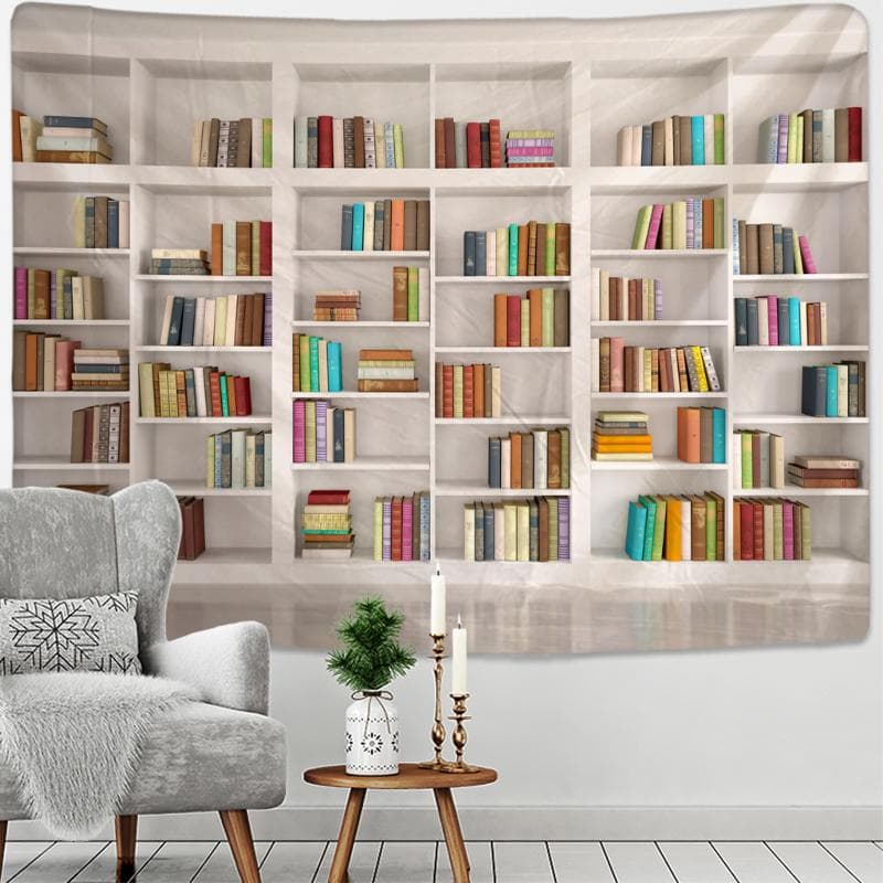 Retro Bookshelf Wine Cabinet 3d Tapestry Art Wall Hanging Cover Bedspread Throw Home Bedroom Decor Mysterious library 150x130CM