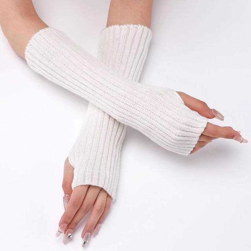 Long Fingerless Gloves Women Mitten Winter Arm Warmer Knitted Arm Sleeve Fashion Casual Soft Girls Clothes Punk Gothic Gloves one size white