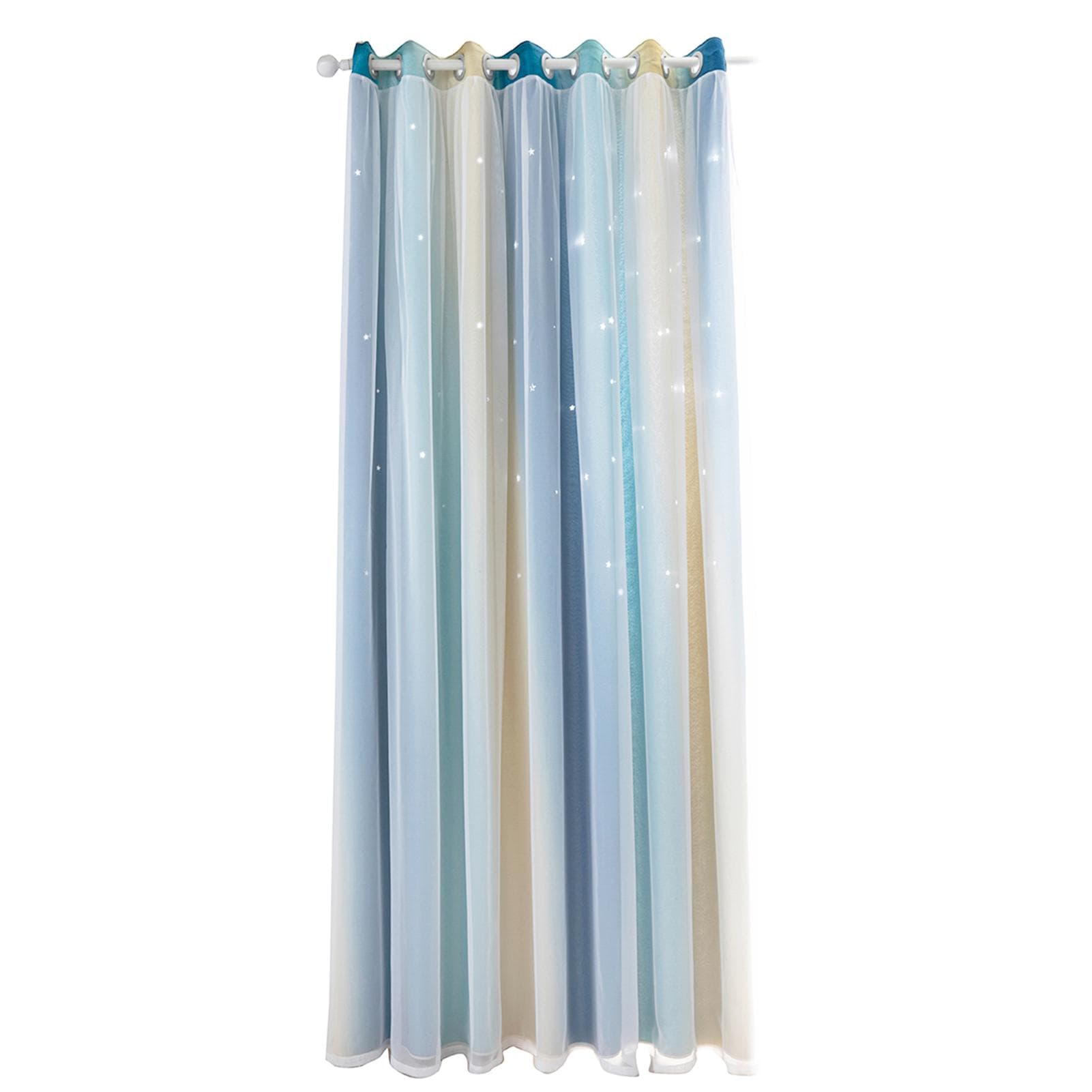 1pc Curtain Simple Gradient Hollow-out Star Pattern Double Layer Blackout Bedroom Living Room 100cm * 130cm blue