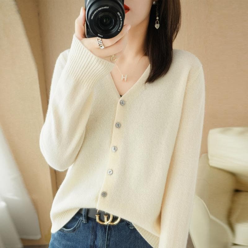 Women Cardigans Autumn Winter Single Breasted Knitwears Long Sleeve V-neck Knit Cardigan Korean Fashion Spring Casual Sweater L beige