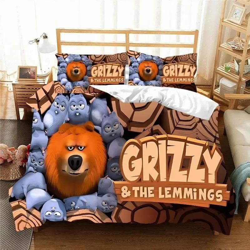 3D G-Grizzy and The Lemmings Bedding Set Duvet Cover Comforter Bed Single Twin Full Queen Youth Kids Girl Boys Gift Bed Sheets 70x133cm 2pcs