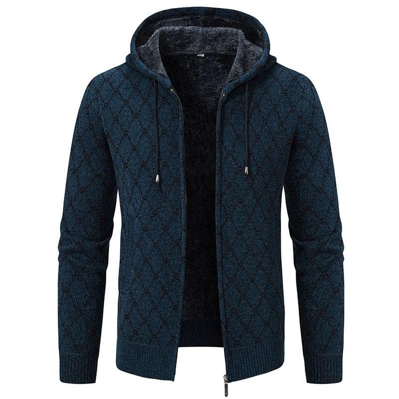 Winter Men's Cardigan Sweater with Thick Velvet and Loose Casual Hooded Knitted Jacket for Outerwear 4XL