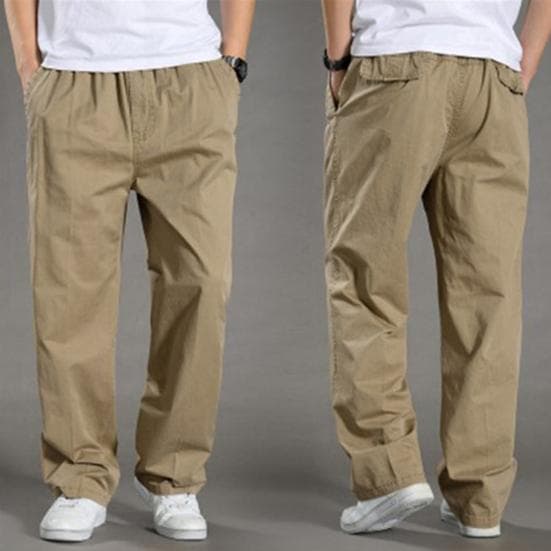 Men Cargo Pants Spring Fall Elastic Waist Drawstring Solid Color Casual Loose Large Pocket Soft Male Straight Wide Leg Trousers Menswear 3XL