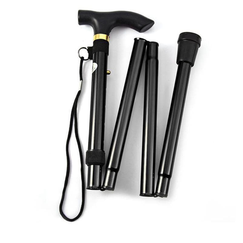Outdoor Walking Stick Telescopic Baton Hiking Trekking Poles Folding Cane Crutches Pole for Elderly People One Size black