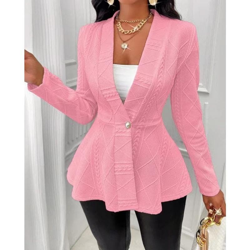 YYFS Women's Fashion Casual Solid Color Print Autumn Winter Long Sleeve V-Neck Jackets & Coats S pink