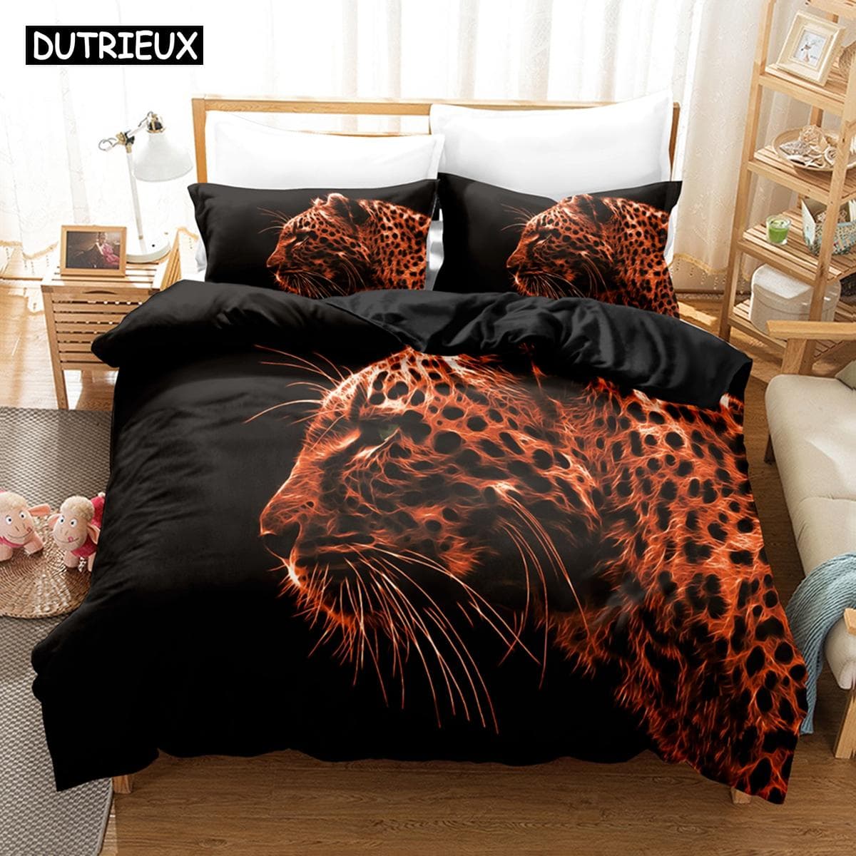 3D The Leopard Bedding Sets Duvet Cover Set With Pillowcase Twin Full Queen King Bedclothes Bed Linen EU single(135x200cm)