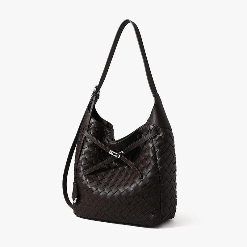 Leather Women's Bag Hand-woven Bag Large Capacity Crossbody Bag Commuting Handbag Casual Women's Bag with Shoulder Bag coffee