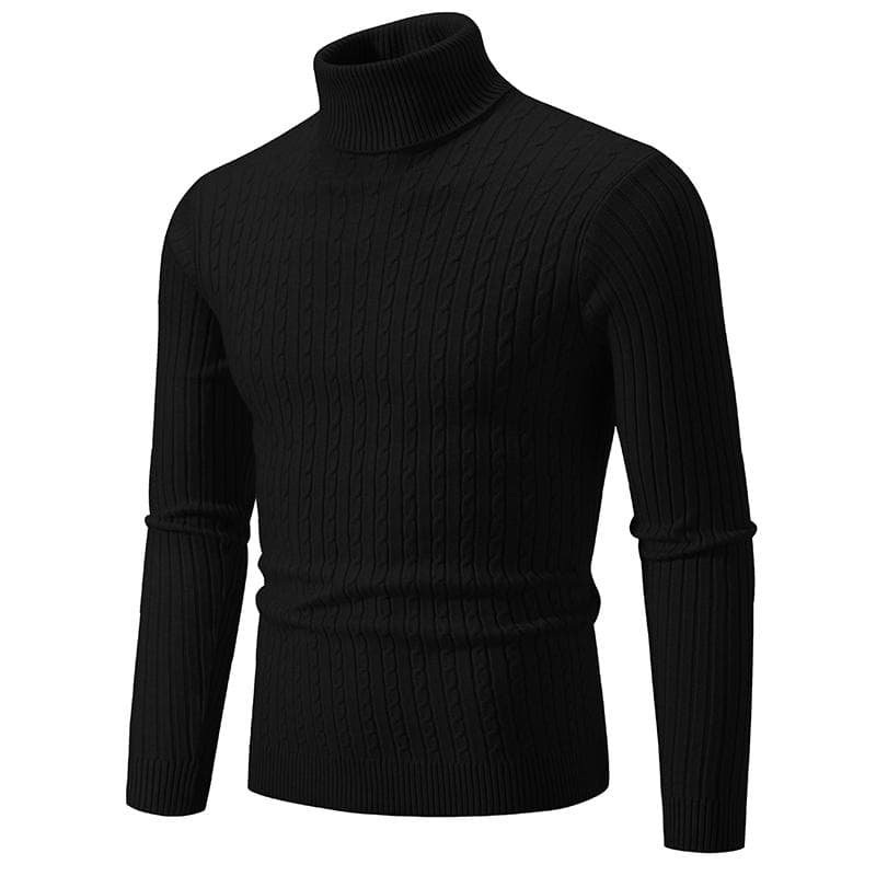 New Men's High Neck Sweater Solid Color Pullover Knitted Warm Casual Turtleneck Sweatwear Woolen Mens Winter Outdoor Tops L black
