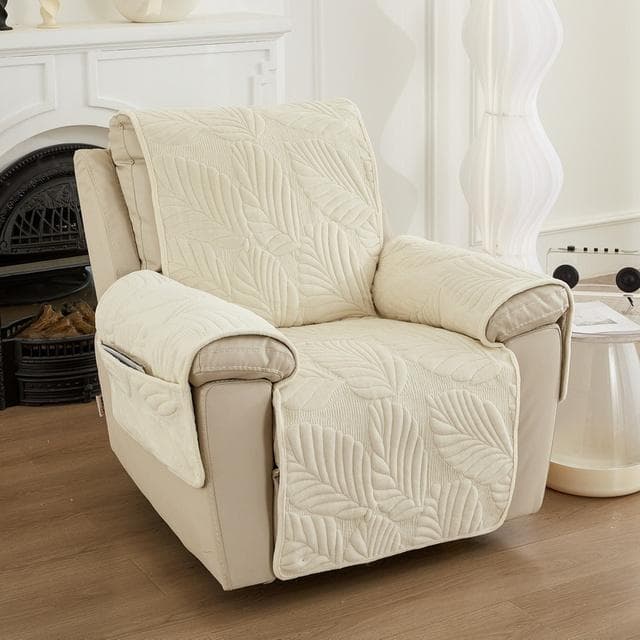 Thicken Jacquard Recliner Sofa Covers for Living Room Leaves Printed Pet Kids Sofa Mat Non-Slip Armchair Slipcovers Protector 60*225cm beige