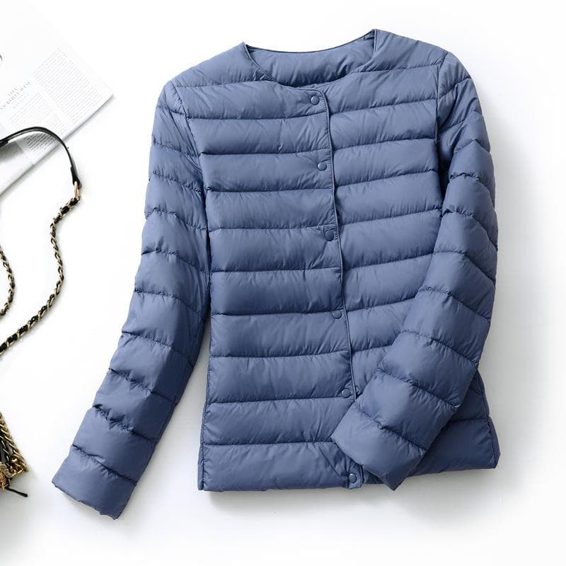 Down Jacket Women's Light and Thin Short Round Neck Long-sleeved Korean Version Large Size Slim V-neck Jacket M