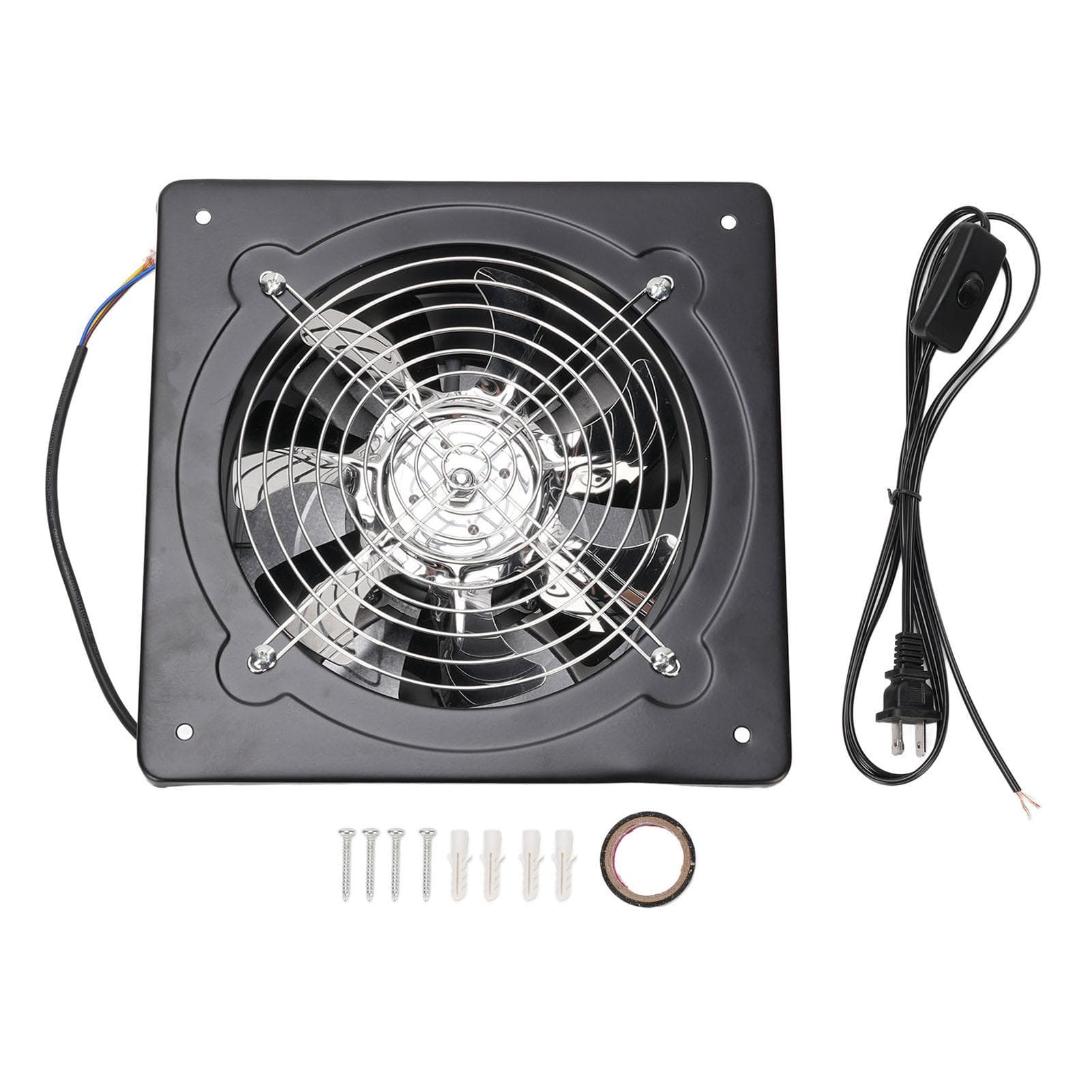 Kitchen Exhaust Fan 9.8 Inch Carbon Steel 2800RPM 80W 7 Blades Quiet Wall Mount Fume Extractor