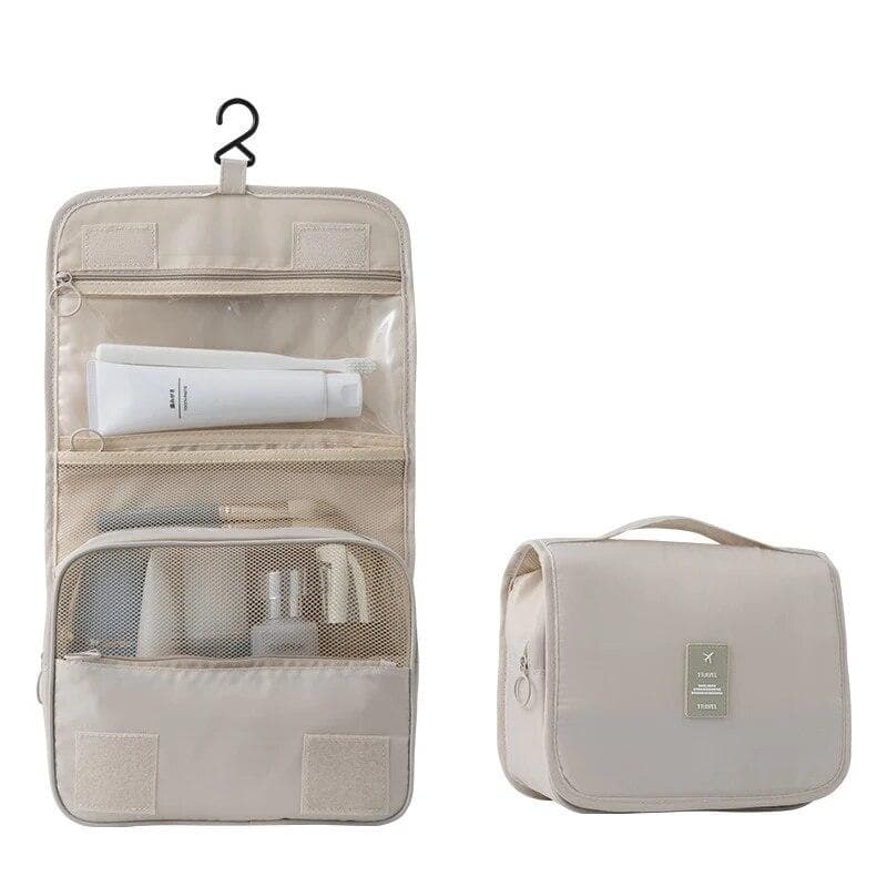 Travel Multi Functional Hanging Makeup Bag With Hanging Washable Bag Large Capacity Dry Wet Separation Handheld Storage Bag beige