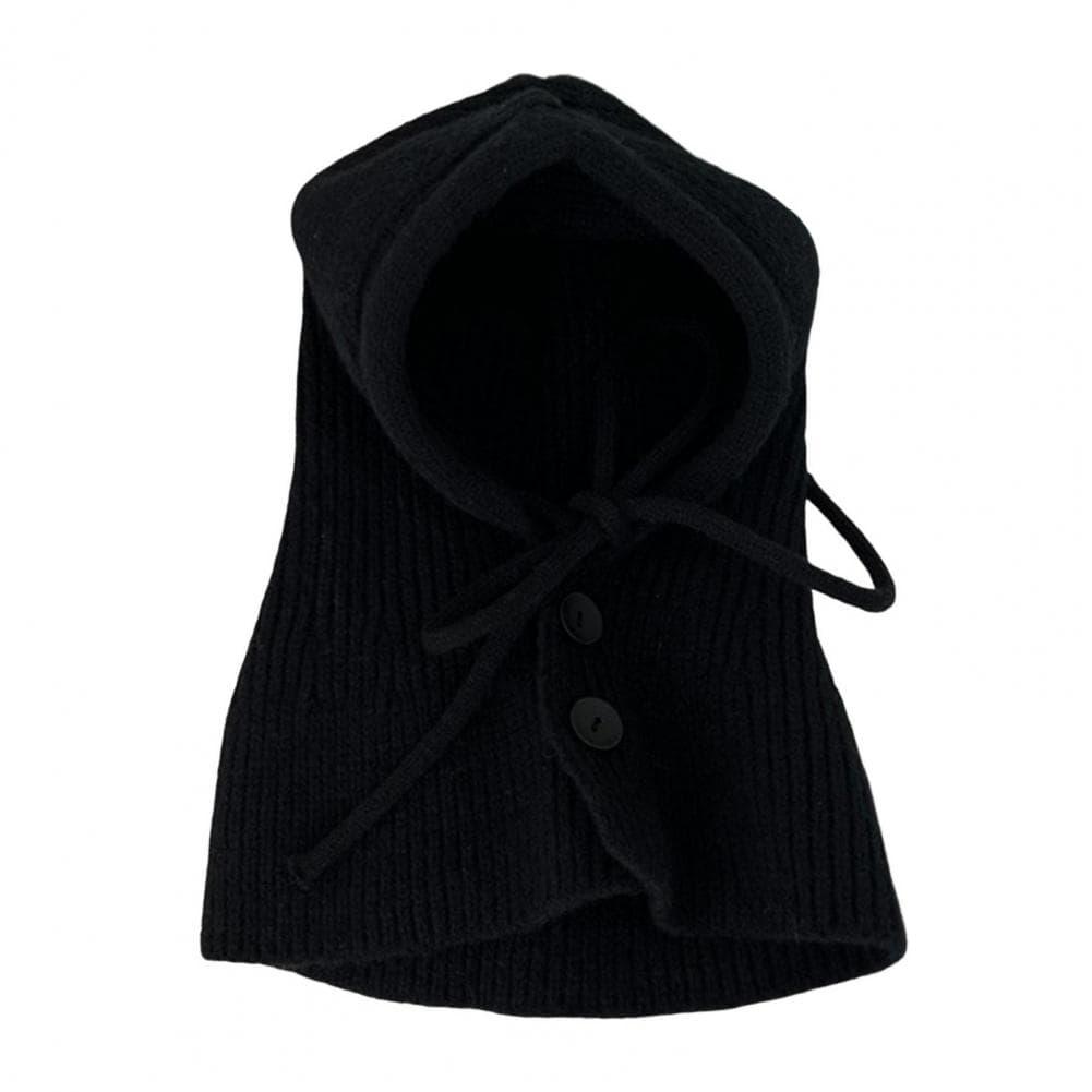 Women Winter Balaclava Hat Thick Warm Knitted Button Closure Windproof Cycling Headwear Adjustable Full Outdoor Trave black