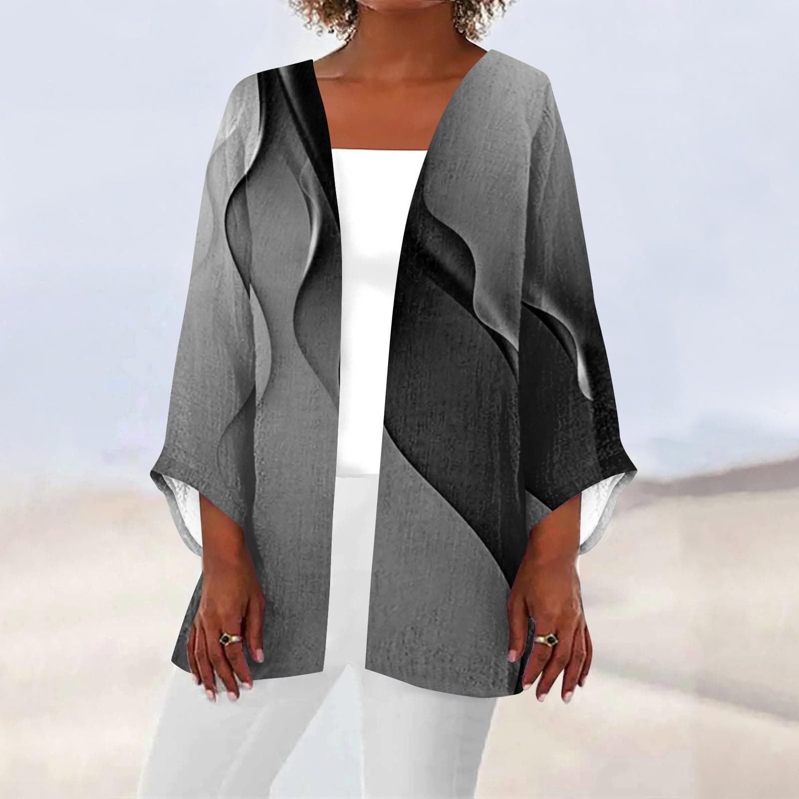 Women's Casual Fashion Printed Lightweight Mid-length Jacket Cardigan S