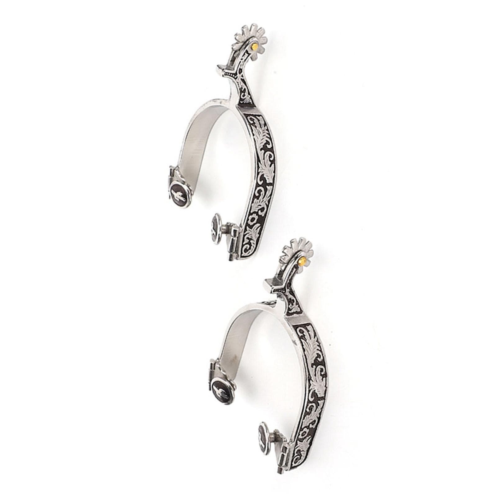 Stainless Steel West Cowboy Exquisite Pattern Horse Boot Spurs Decoration with Gear for Equestrian
