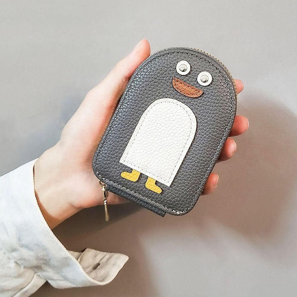 Cartoon Penguin Credit Card Holder Cute Multi-card Coin Purse Leather Business Card Holder grey