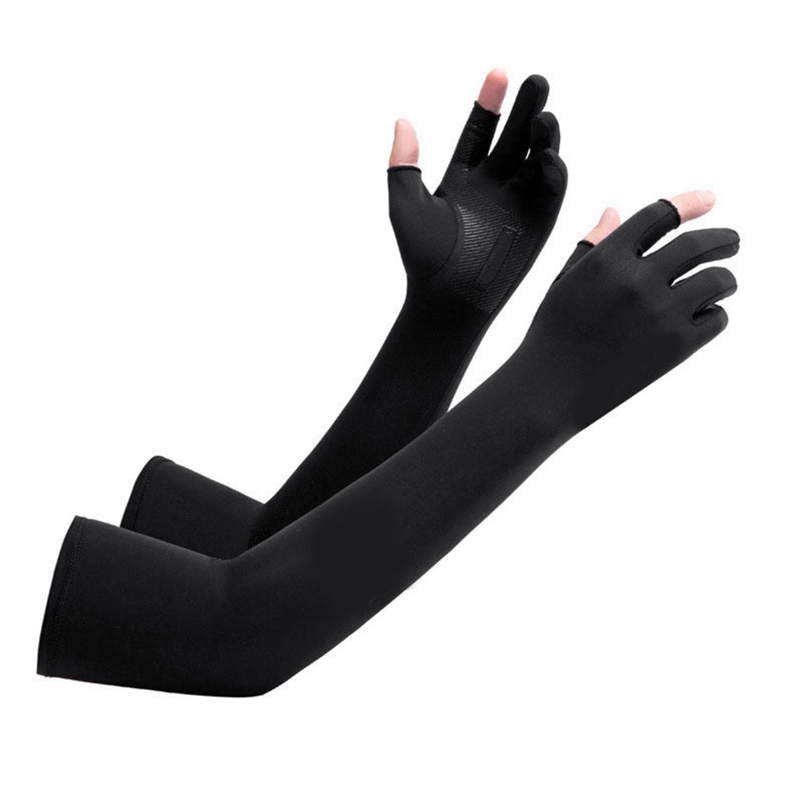 Ice Silk Arm Sleeves Slip Resistance Lengthened UV Protection Arm Cooling Sleeves for Cycling black