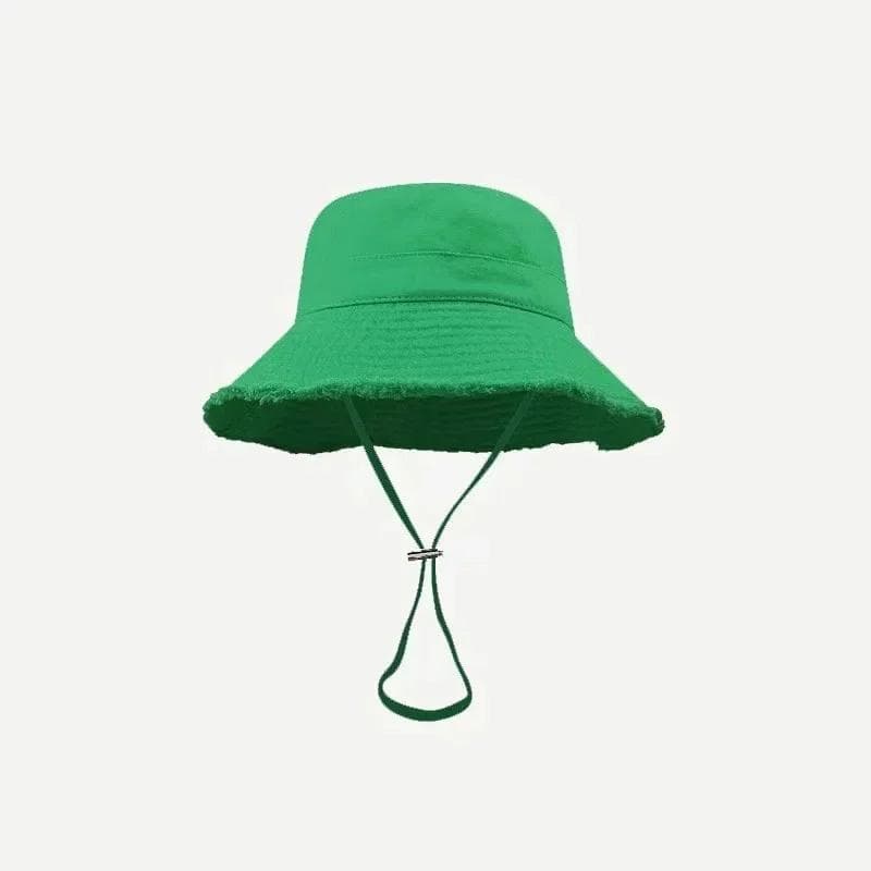 Designer Fisherman Hat Personalized Trend Letters Wide Eave Cap Summer Solid Color Sunproof Hanging Rope Bucket Hat For Adults M 56-58cm green