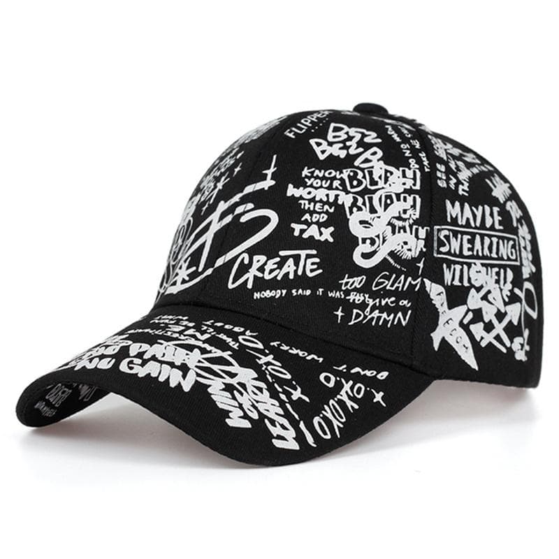 Baseball Cap Graffiti Sun Hip Hop Cap Visor Spring Hat Men Adjustable Snapback Cotton Cap For Women Men Hats black white