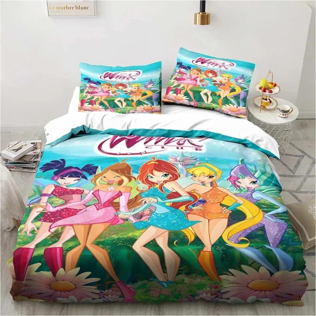 3D Print Winx Saga Club Bedding Set Duvet Cover Bed Set Quilt Cover Pillowcase Comforter king Queen Size Boys Adult Bedding Set US Twin 173x218cm
