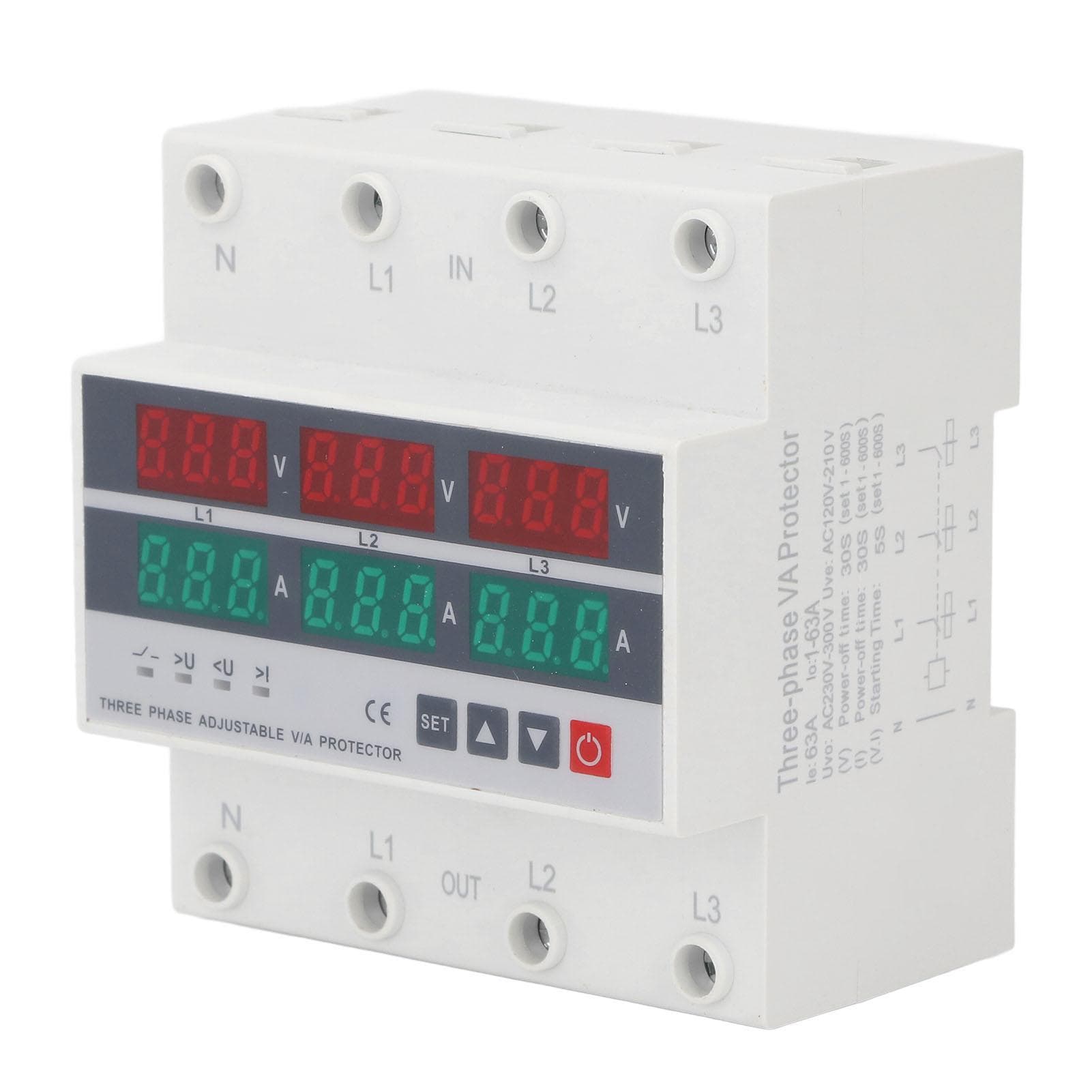 Over Under Voltage Protector 3 Phase DIN Rail Automatic Over Current Protector AC120?300V 63A