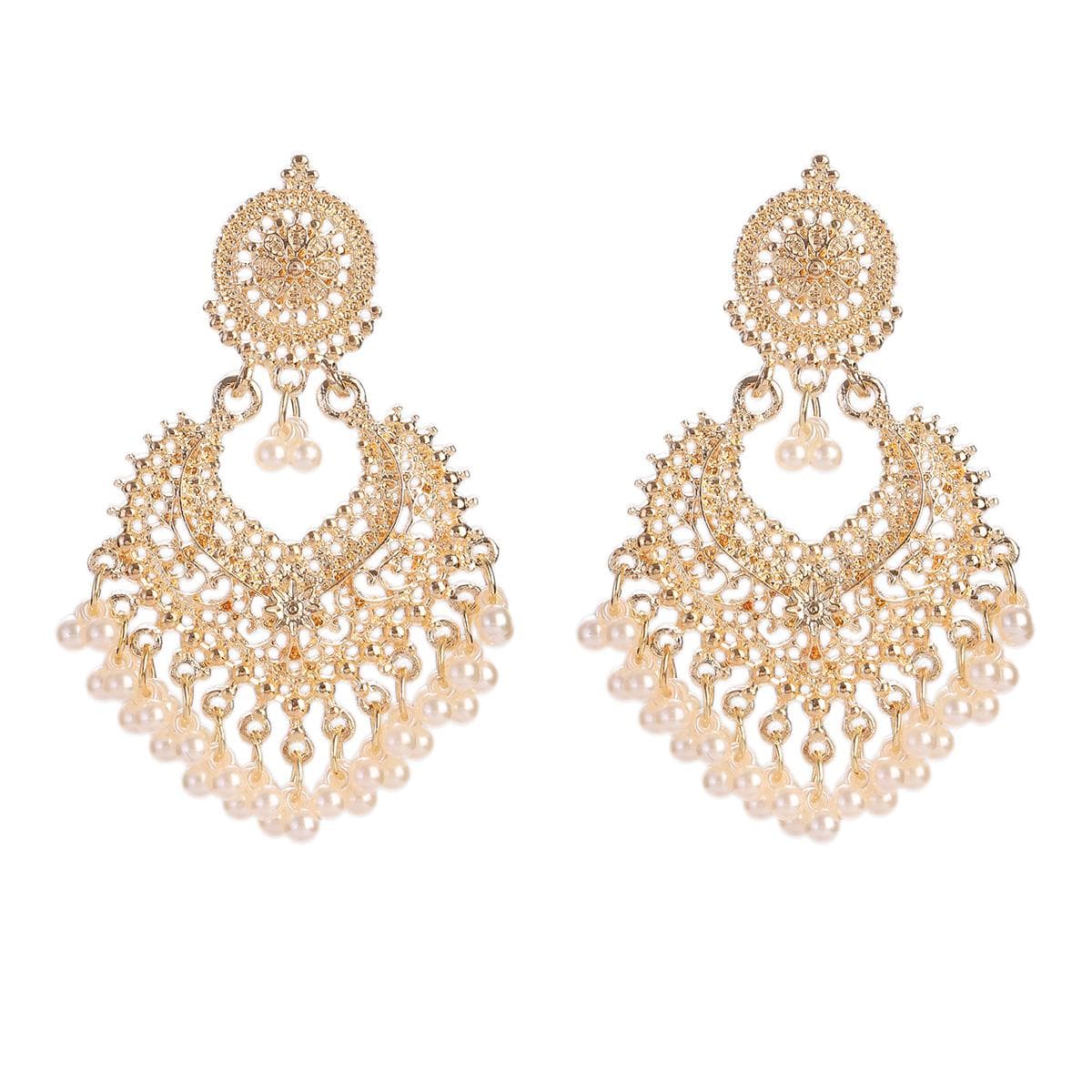 Boho Vintage Heart Shape Dangle Earrings for Women Ethnic Indian Flower Tassel Wedding Jewelry Accessories