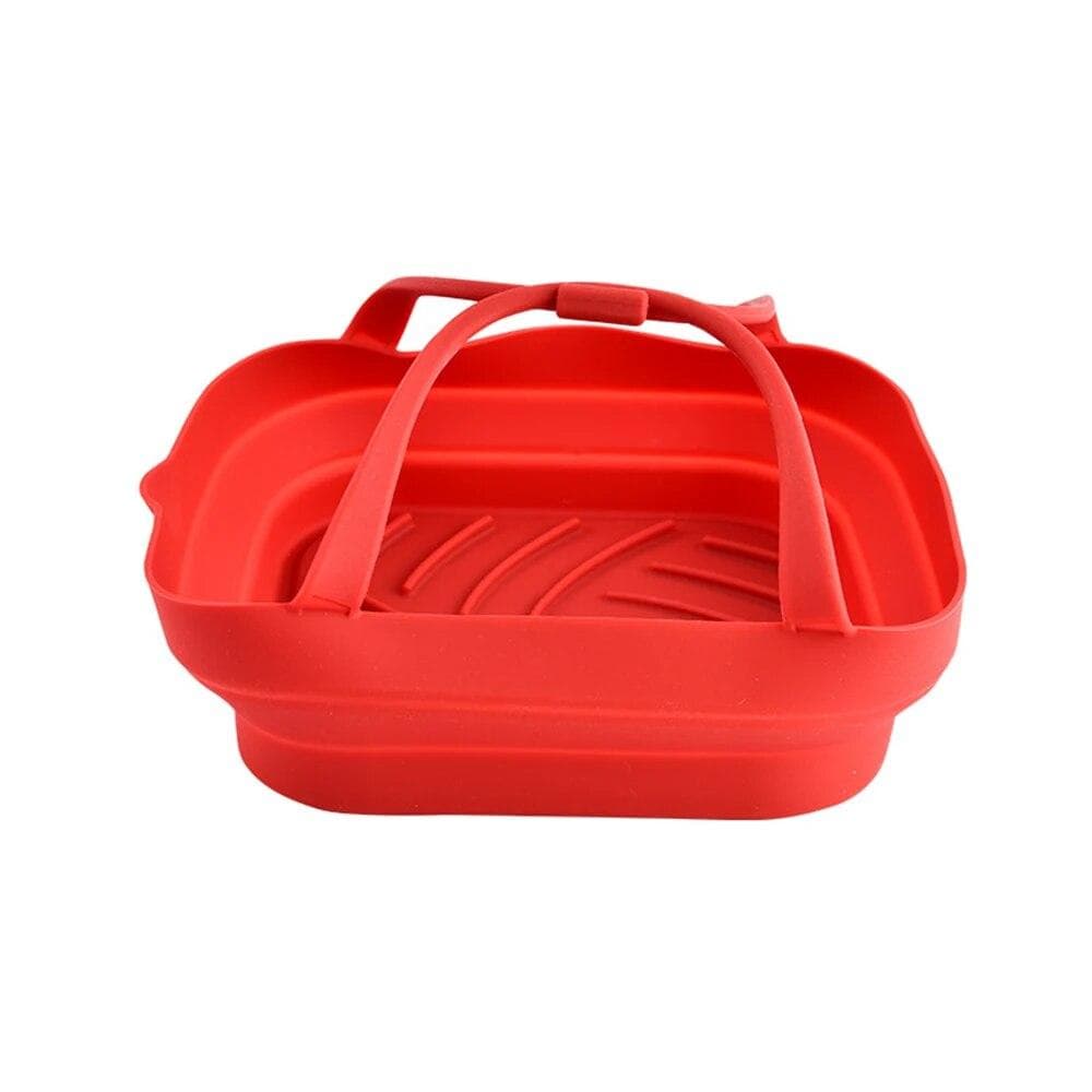 1Pcs Air Fryer Oven Silicone Baking Tray Reusable Pizza Fried Chicken Basket Silicone Molds For Air Fryer Grill Pan red