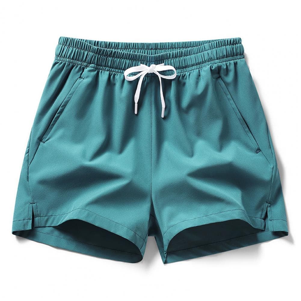 Men Summer Casual Shorts Mid-rise Elastic Waistband Pockets Beach Shorts Solid Color Wide Leg Loose Fit Fitness Shorts M blue