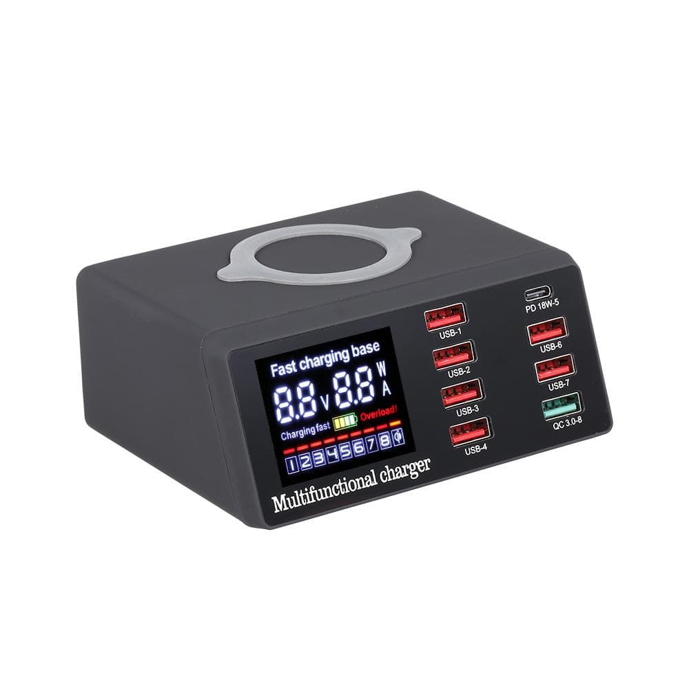 X9 8 Port Wireless USB Charger Quick Charge PD+QC3.0+USB Port Charge Station with LED Display for Phone/Laptop/Tablet EU Plug EU Plug black