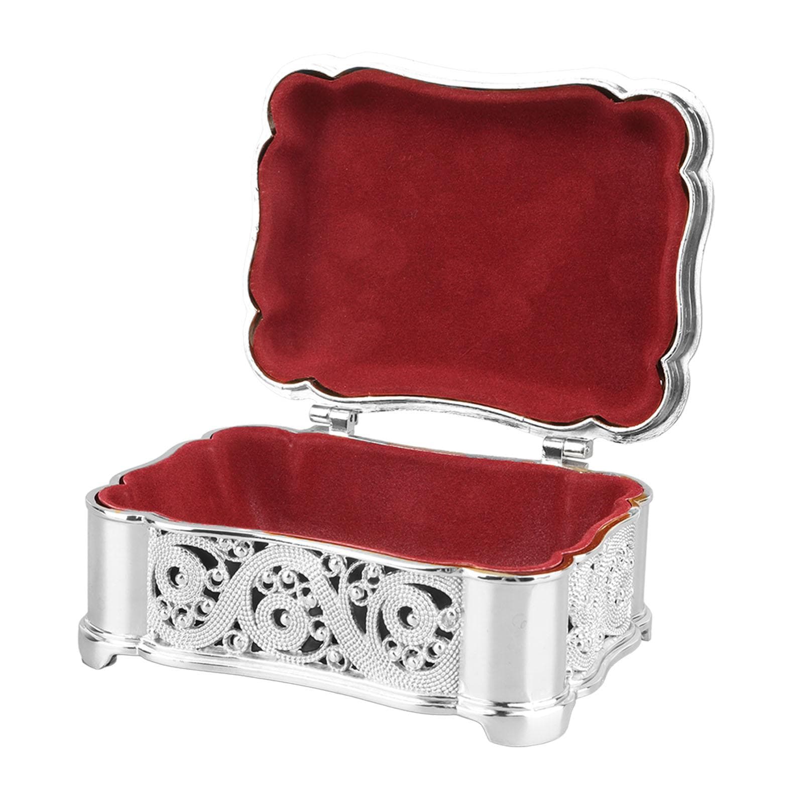 Metal Jewelry Storage Box Vintage Alloy Small Treasure Chest Case Trinket Organizer for Earrings silver