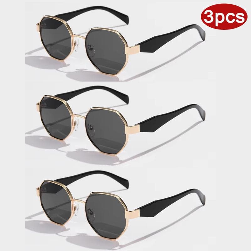 3pcs Fashion Women Polygonal Sunglasses Metal Frame Gradient UV400 Stylish Outdoor Shades for Driving Vacation