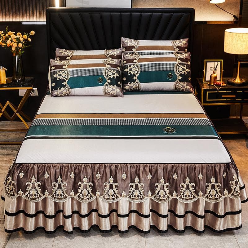 Luxury Lace Smooth Cool Summer Bedspread Thick Home Bed Skirt + Pillowcase Bed Sheets Embroidery European-style Bed Spreads 200x220cm 3pcs