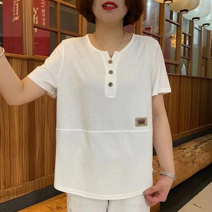 Mom's Summer Short-sleeved T-shirt for Women with Loose Half-sleeved Slim Summer New Middle-aged and Elderly Large-size Top for Women 5XL white