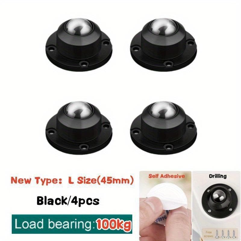 4pcs Heavy Duty Furniture Casters Wheels Self Adhesive Pulley Stainless Steel Strong Load-bearing Universal Wheel 360° Rotation black