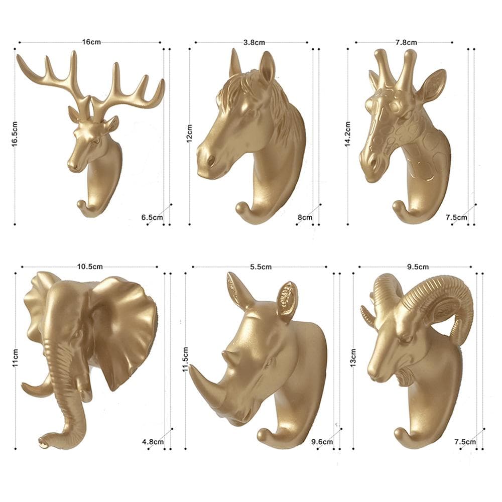 Creative Hooks Adhesive Coat Hook Animal Display Racks Clothes Keys Hang on The Wall Storage Horns Hangers Wall Key Hanging goat gold