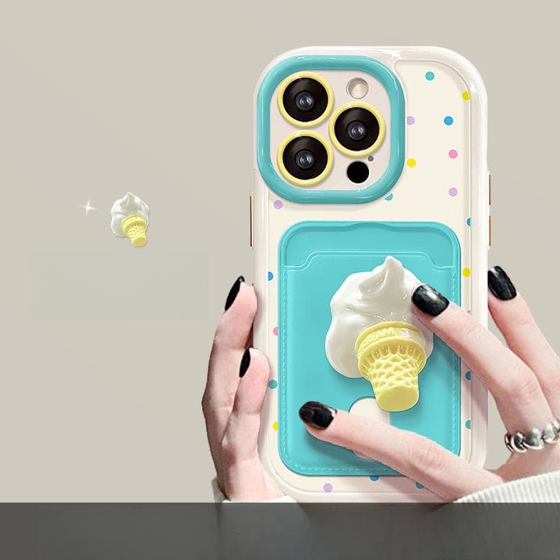 Applicable To Apple 15 Mobile Phone Case IPhone 14pro Summer Ice Cream Doll Card Bag Lanyard 13 Flip Mirror Redmi Note 12 Pro