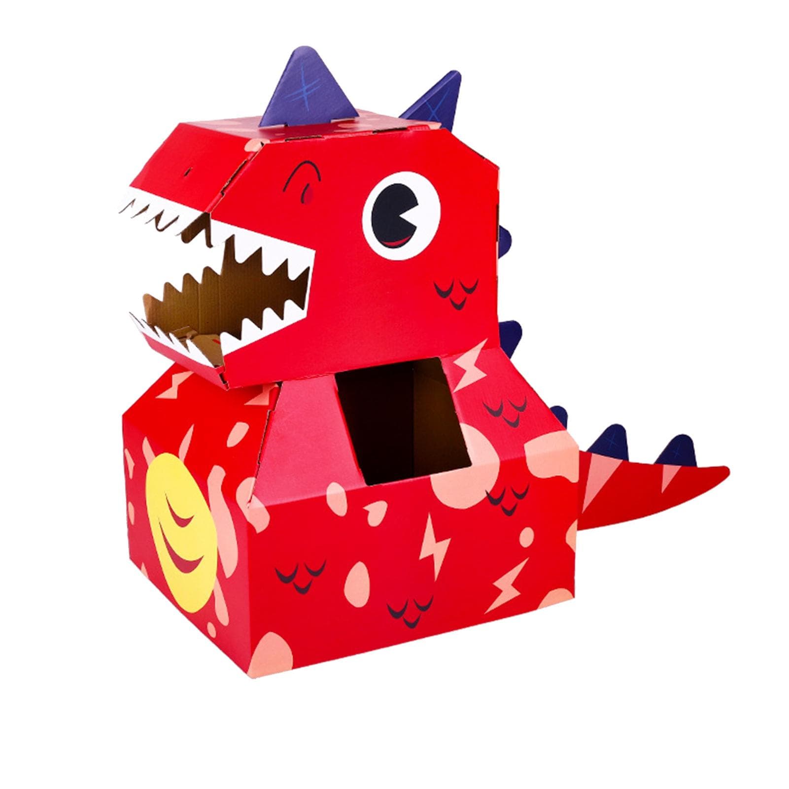 Paper Dinosaur Head Costumes Toy DIY Wearable Interactive Cardboard Dinosaur Head Costumes for rose red