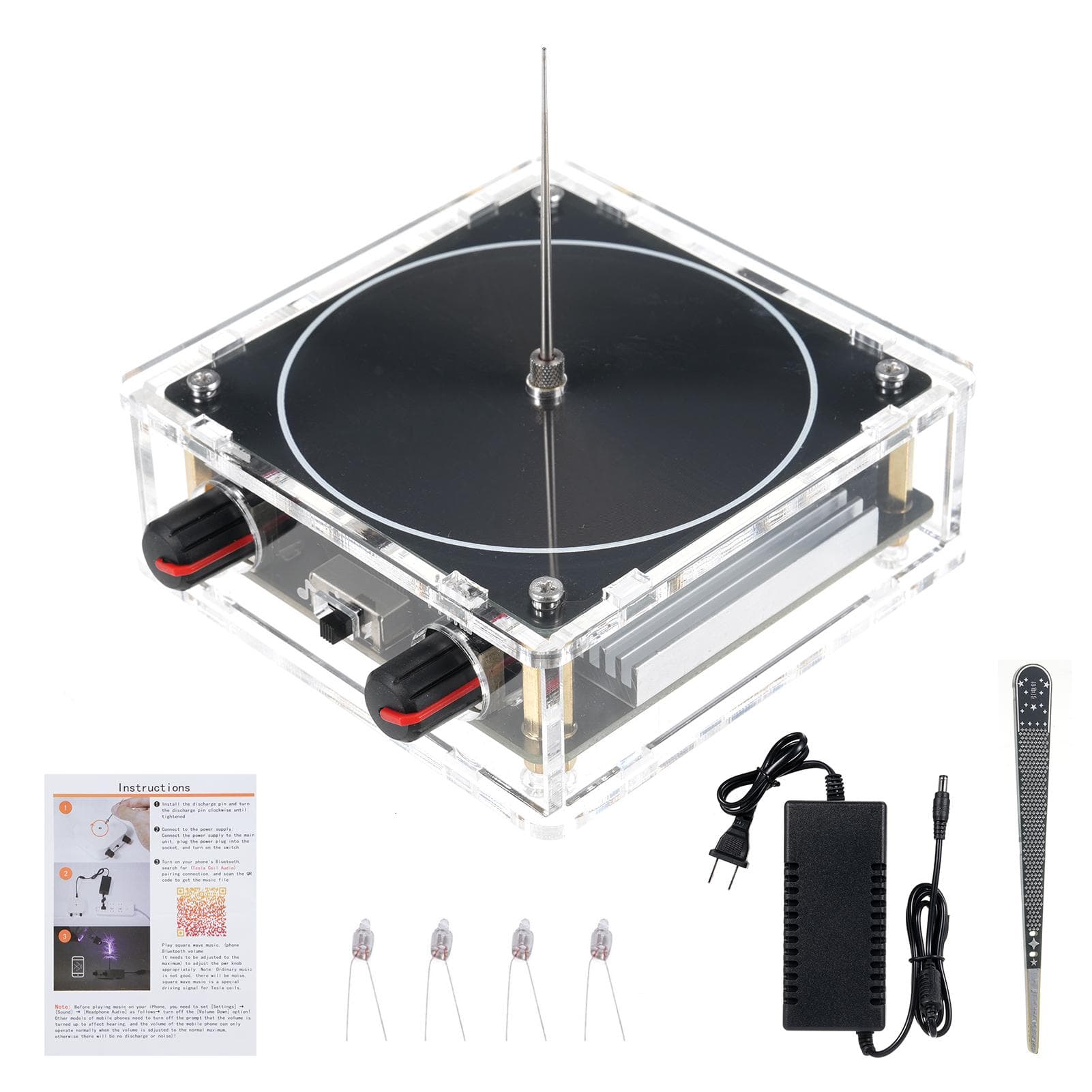 Experiment Arc Plasma Coil, BT Speaker Artificial Lightning Generator, Wireless Transmission US Plug black