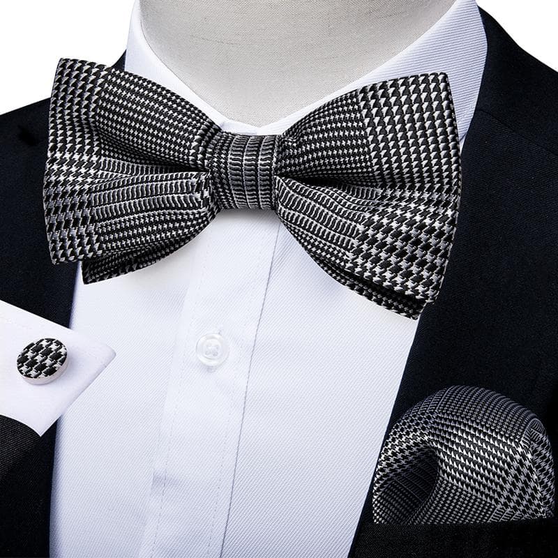 DiBanGu Classic Pre-tied Bow Tie Set for Men Silk Purple Adjustable Hanky Cufflinks Set for Wedding Formal Suit 0179