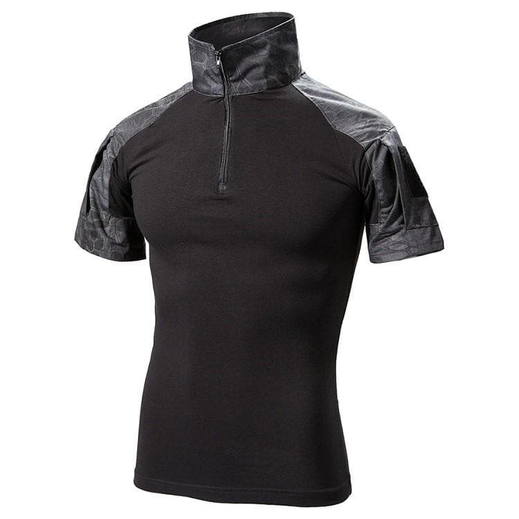 Men's Camouflage Short Sleeve Combat Military T Shirt Summer Durable Cotton Multicam Camo Tactical Shirts M black bean