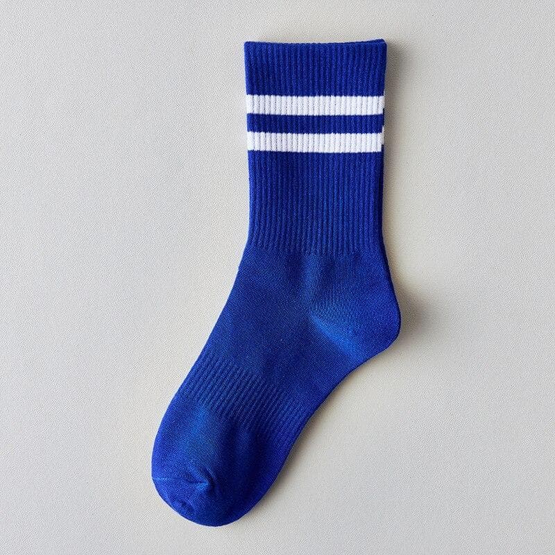 Fashion Striped Mens Socks Casual Streetwear Black White Sports Socks Men Male Cotton Breathable Hip Hop Skateboard Long Socks blue