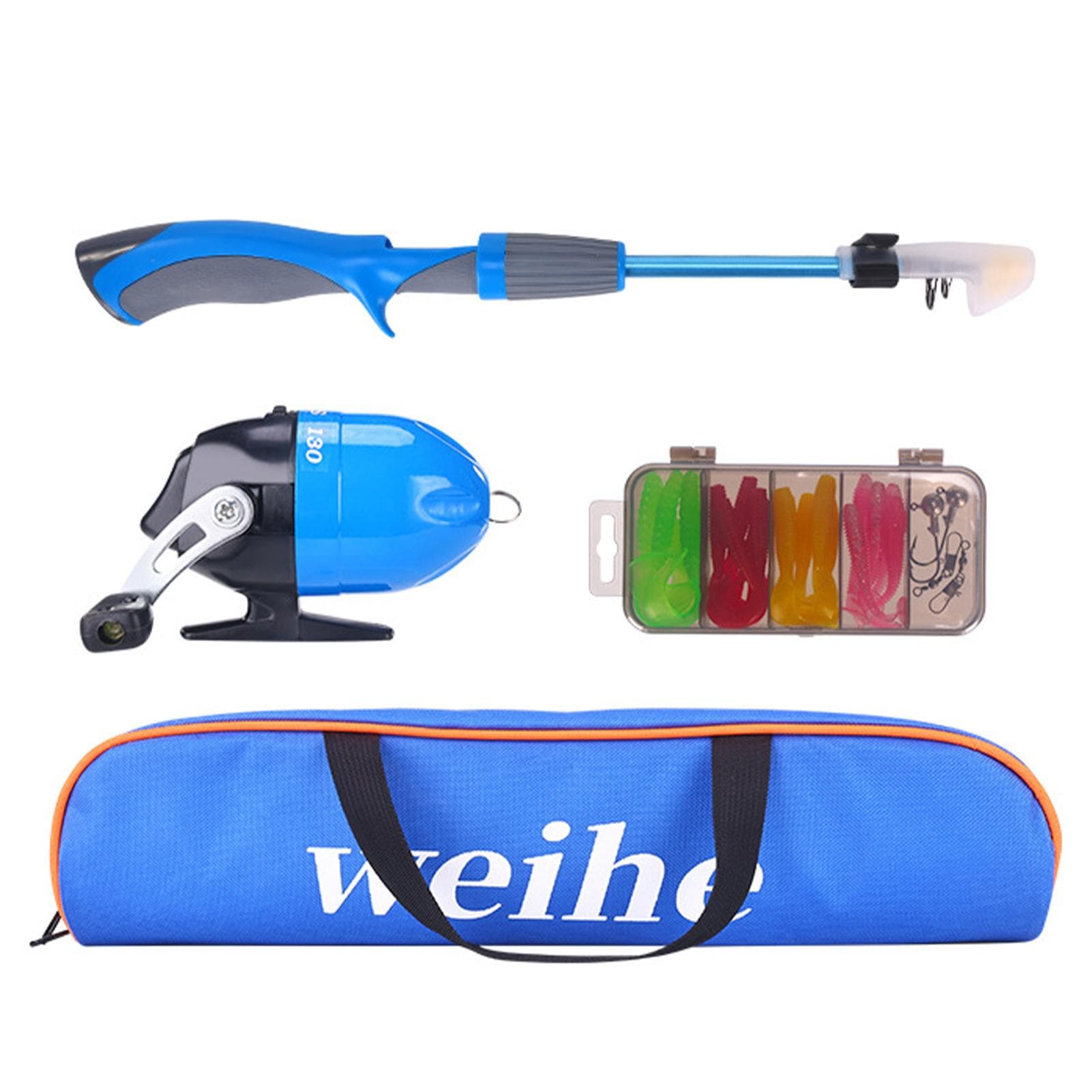 Kids Fishing Pole Set Portable Telescopic Fishing Rod and Reel Combo Kit with Tackle Box 1.5m blue