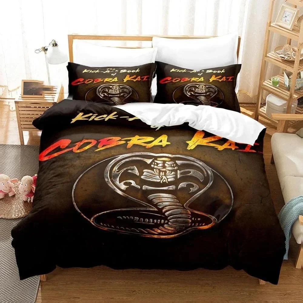 3D Print Cobra Kai Karate Bedding Set Duvet Cover Bed Set Quilt Cover Pillowcase Comforter king Queen Size Boys Adult Bedding US Full 200x230cm