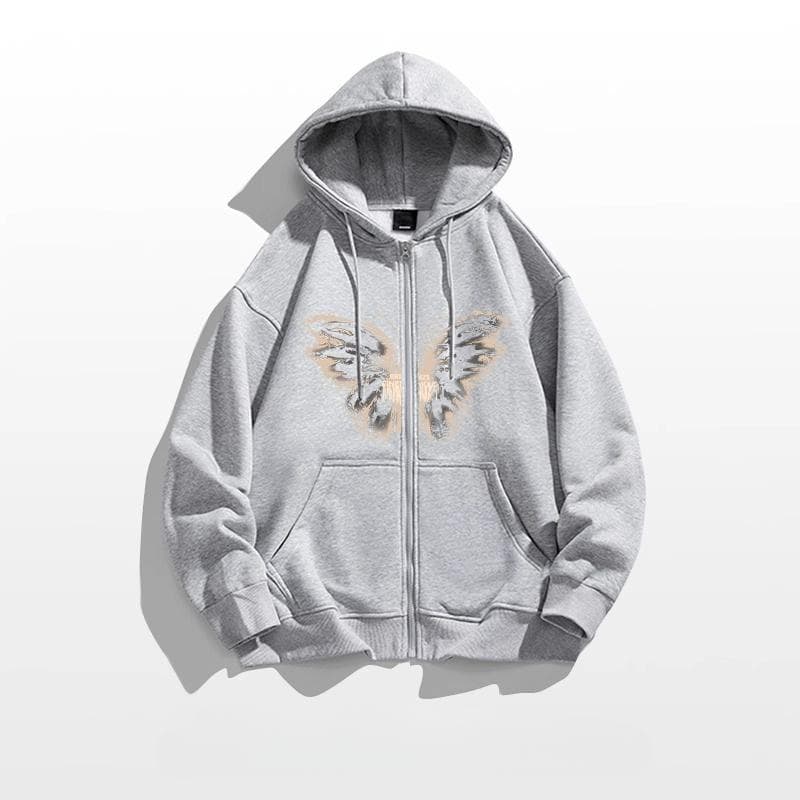 Navy Blue Butterfly Cardigan Hooded Sweatshirt for Women In Autumn and Winter New Loose Lazy Style Design Jacket for Women L